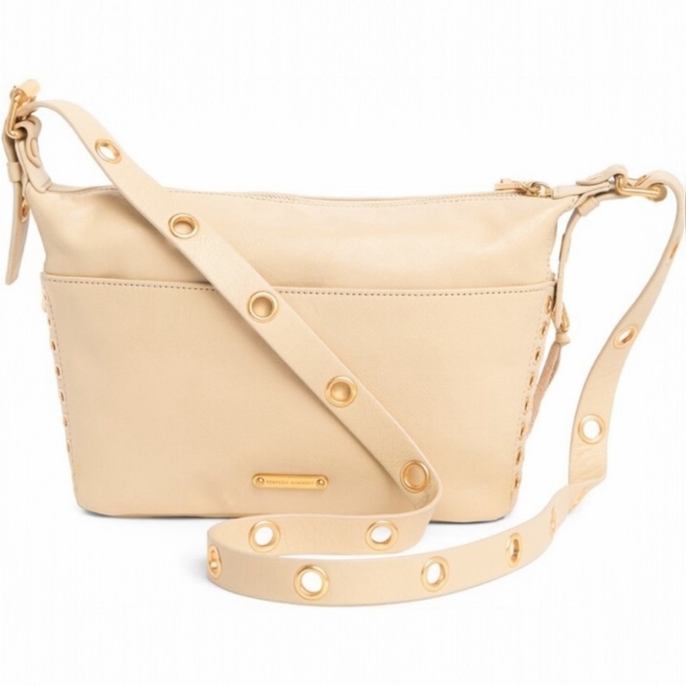 Rebecca Minkoff Julian Studded Leather Crossbody Bag NWT In Latte - Picture 2 of 8
